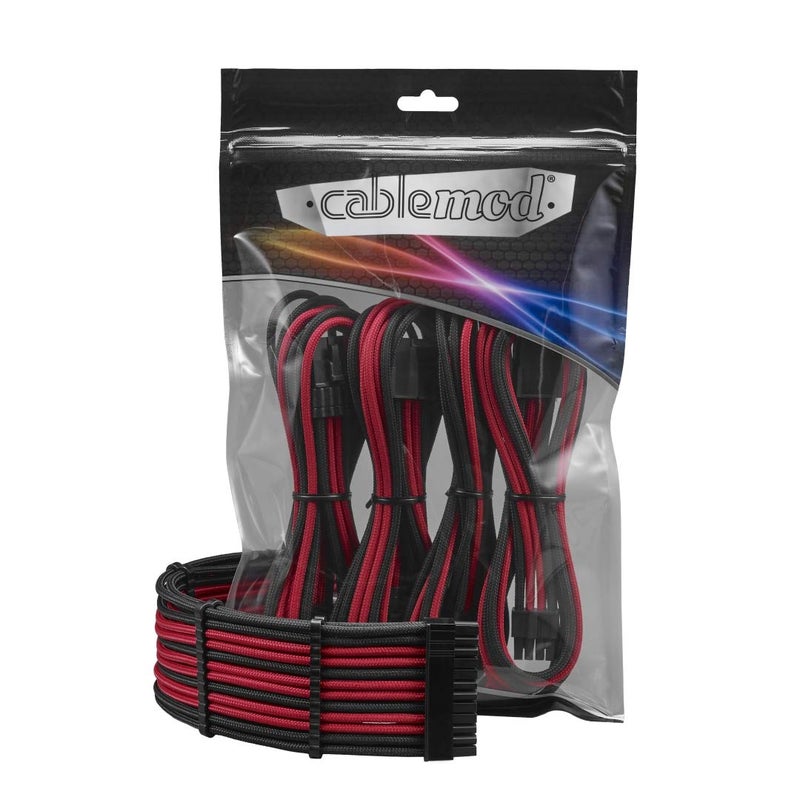 CableMod 8+8 Series Pro ModFlex Sleeved Cable Extension Kit (Black + Red) - Image 1